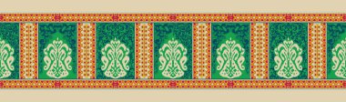 Kahverengi arka plan üzerine Tayland desenli nakış. Geometrik etnik doğulu dikişsiz desen geleneği. Aztec tarzı soyut. desen, kumaş, giysi, ambalaj, sarong, dekorasyon, baskı için tasarım