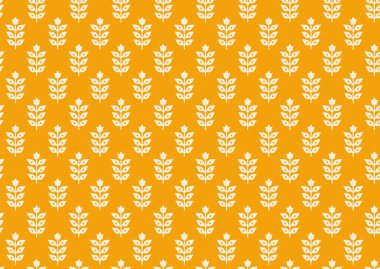 Moda olmayan çiçek deseni. Küçük sarı çiçeklerden yapılmış sonsuz bir iz. Yaz ve bahar motifleri. Beyaz arka plan. Stok illüstrasyonu.