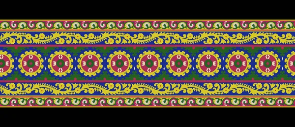 Paisley Цветочным Дизайном Границы Текстиль Цифровой Икат Этнический Дизайн Набор — стоковое фото