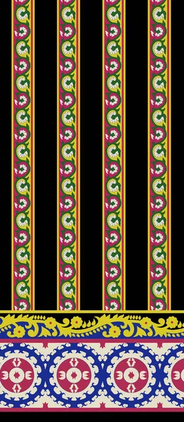 Textile Digital Ikat Ethnic Design Set Damask Border Baroque Pattern — 图库照片