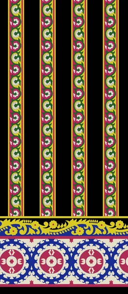 Textile Digital Ikat Ethnic Design Set Damask Border Baroque Pattern — Φωτογραφία Αρχείου