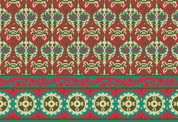 黒の背景にイカットの花のペイズリー刺繍 幾何学的な民族東洋のパターンの伝統 テクスチャ ファブリック サロンのためのデザイン — ストック写真
