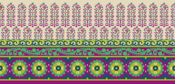 Textile Digital Ikat Ethnic Design Set Damask Border Baroque Pattern — Foto de Stock