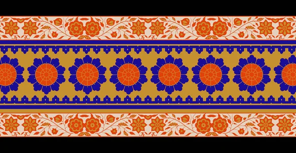 Textile Digital Ikat Ethnic Design Set Damask Border Baroque Pattern — ストック写真