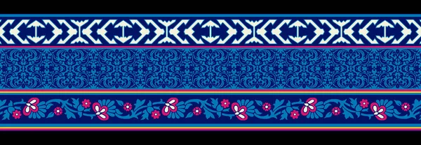 Bordado Paisley Floral Ikat Fundo Azul Padrão Oriental Étnico Geométrico — Fotografia de Stock