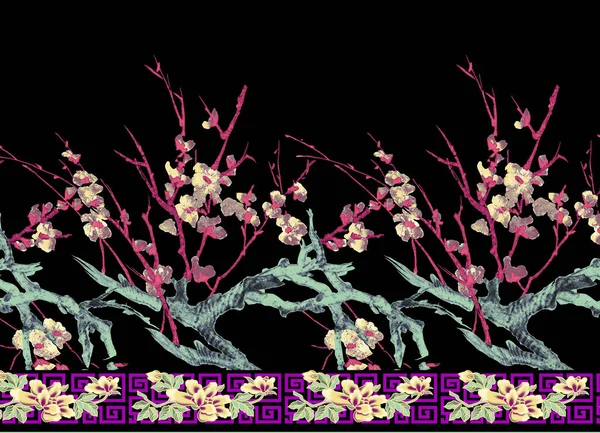 Ikat Floral Paisley Κεντήματα Μαύρο Φόντο Γεωμετρικό Έθνικ Ανατολίτικο Μοτίβο — Φωτογραφία Αρχείου