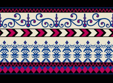 Beyaz arka plana Ikat desenli desenli işleme.Geometrik etnik oryantal desen geleneği. Doku, kumaş, kıyafet, ambalaj, dekorasyon, sarong için tasarım..
