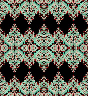Ikat floral paisley embroidery on black background.geometric ethnic oriental pattern traditional.Aztec style abstract vector illustration.design for texture,fabric,clothing,wrapping,decoration,carpet.