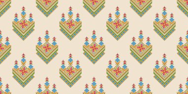 Etnik Tasarım soyut arkaplan. Kabilede kusursuz desen, halk nakışı, Ikat sanat tasarımı. Aztek geometrik sanat süsü baskısı. Halı, duvar kağıdı, giysi, ambalaj, kumaş, kapak tasarımı