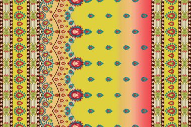 Kusursuz Hint çiçekleri sari sınırı. Dijital Barok Sınır Motifi Çizim Sanatı Tekstil baskısı Dijital boyama için. Kapak, kumaş, tekstil, ambalaj kağıdı için tasarım