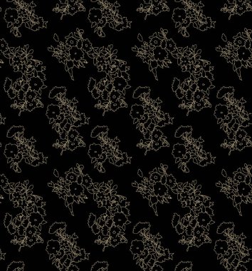 Yeşil el çizgileri, tropikal yapraklar ve çiçeklerle zarif, pürüzsüz bir desen. Çiçek deseni. Klasik yeşil arkaplan.