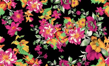 desenli desenli desenli çiçek deseni ve Hint çiçeği motifleri. Tekstil ve dekorasyon için damaske biçimi. 70 'lerin dikişsiz klasik çiçekleri, duvar kağıdı tarzı, Boho Chic..