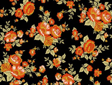 70 'lerin dikişsiz klasik çiçekleri, duvar kağıdı tarzı, Boho Chic. Tozlu renk tonlarına sahip geleneksel motifler desenli desensiz tekstil baskıları için klasik desenli geleneksel desenler.