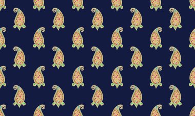 Bandana Print. Şal desenli desenli desenli şal süsü. İpek boyun atkısı ya da mendil. Çiçek bağcıklı arka plan. Asyalı tekstil. Kabile dokusu. Bohem tarzı. Hint motifi.