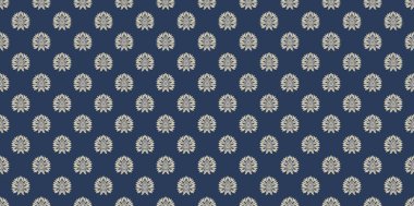 Oriental floral vintage ornament. Simple geometric all over design. Gold linear flowers indigo blue decorative chinoiserie motif. Print block for interior textile, wallpaper, fabric cloth, phone case. clipart