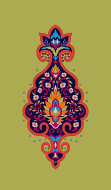 Dijital Tekstil Tasarımı, Babür Çiçeği Motif Sanatı, Etnik Çiçek Motifi, Mughal Motif Tasarımı, Kumaş üzerine dijital baskı. Tekstil Tasarımı Dijital Sınır ve Motif. Tekstil dijital motif desen kenarı.