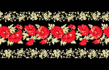 Kusursuz desenli, modası geçmiş süs çiçekleri. Jacobin nakışı. Renkli resimleme beyaz arkaplanda izole edildi.