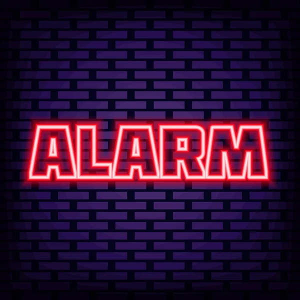 Alarme Neon Sign Vector Brilhando Com Luz Néon Colorido Noite — Vetor de Stock
