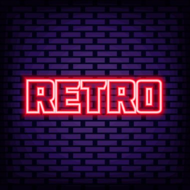 Retro Neon tabelaları. Duvarın arkasında. Neon levha duyurusu. Tasarım elemanı. Vektör İllüstrasyonu