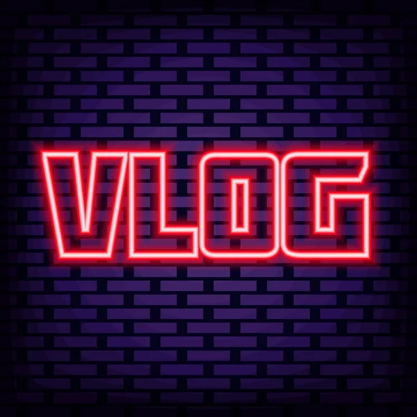 Vlog Neon Sign Vector Argumento Néon Aviso Nocturno Vetor Colorido — Vetor de Stock
