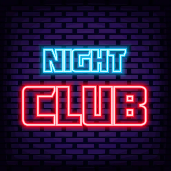 Night Club Neon Signboards Brick Wall Background Neon Text Bright — Stock Vector