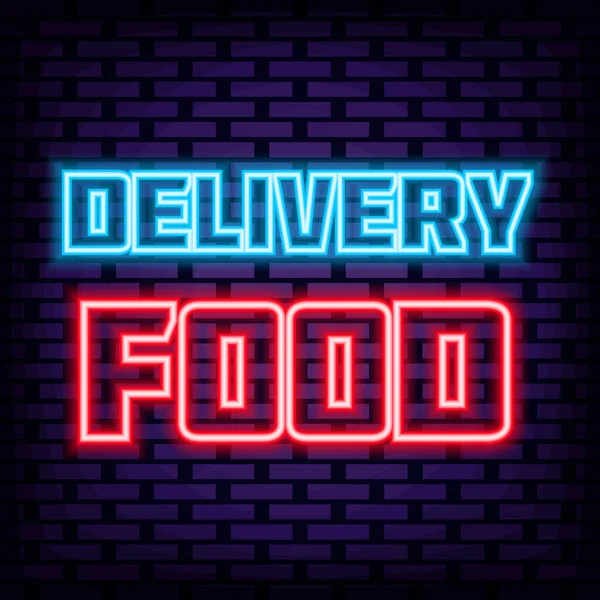 Delivery Food Neon Sign Neon Script Announcement Neon Signboard Design — Stock Vector