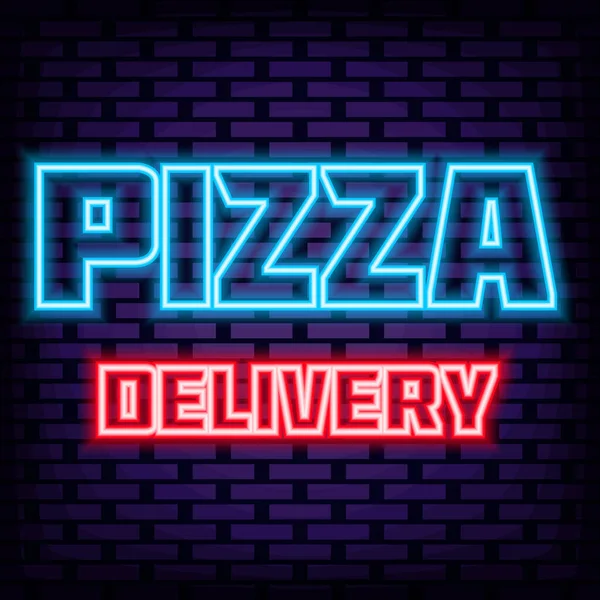 Pizza Delivery Badge Neon Style Glowing Colorful Neon Light Night — Stock Vector