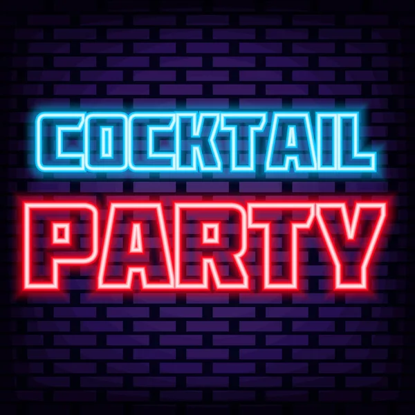 Cocktail Party Neon Sign Vector Scénario Néon Soirée Nocturne Design — Image vectorielle