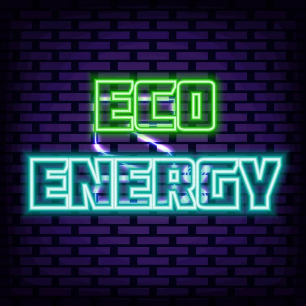 Öko Energie Neon Sign Vector Auf Backsteinmauer Hintergrund Durchsage Leuchttafel — Stockvektor