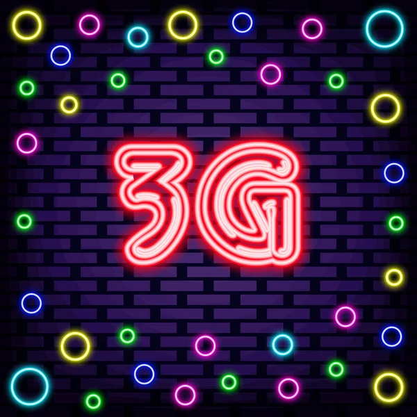 3Gモバイルインターネットネオン引用 レンガの壁の背景に ネオンテキスト 明るい色のベクトル ベクターイラスト — ストックベクタ