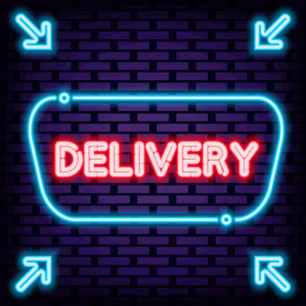 Delivery Neon Sign Bright Signboard Night Bright Advertising Modern Trend — Stock Vector