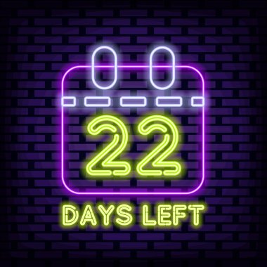 22 Gün Kaldı Neon alıntısı. Neon senaryo. Neon mesajı. Moda tasarım elemanları. Vektör İllüstrasyonu