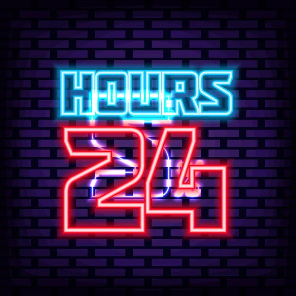 24時間ネオン引用 明るい看板 夜の明るい広告 現代のトレンドデザイン ベクターイラスト — ストックベクタ