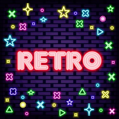 Retro Neon 'dan alıntı. Neon senaryo. Neon levha duyurusu. Tasarım elemanı. Vektör İllüstrasyonu
