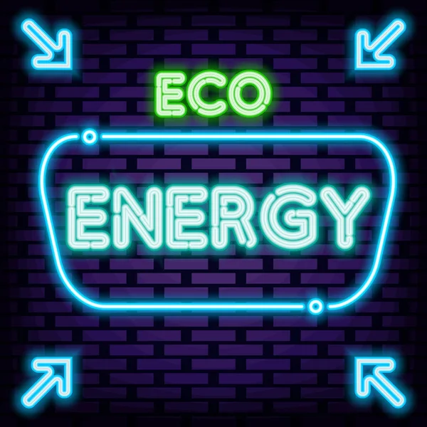 Eco Energía Signo Neón Sobre Fondo Pared Ladrillo Anuncio Letrero — Vector de stock