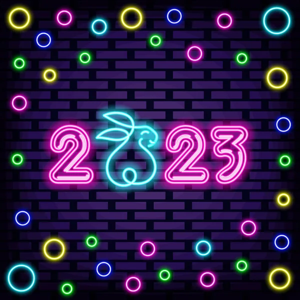 2023 Szczęśliwego Nowego Roku Wesołych Świąt Neon Znak Wektor Świecące — Wektor stockowy