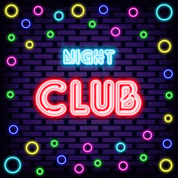 Letreros Neón Del Club Nocturno Brillando Con Luz Neón Colores — Vector de stock
