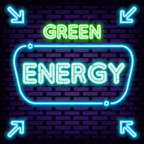 Yeşil Enerji Neon Şaret Vektörü Renkli Neon Işıklarıyla Parlıyordu Gece — Stok Vektör