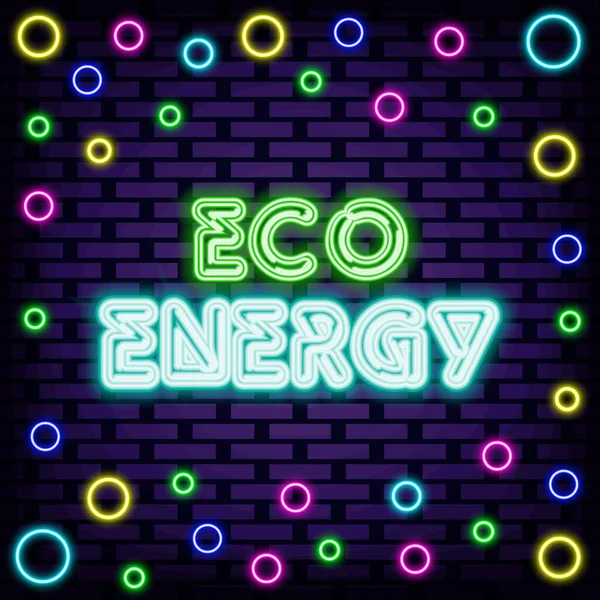 Öko Energie Neon Zeichen Leuchtende Schrift Nachtleuchtende Werbung Trendige Designelemente — Stockvektor