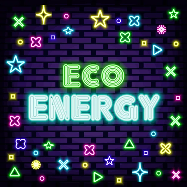 Eco Energy Neon Borden Neon Script Neon Sms Jes Modern — Stockvector