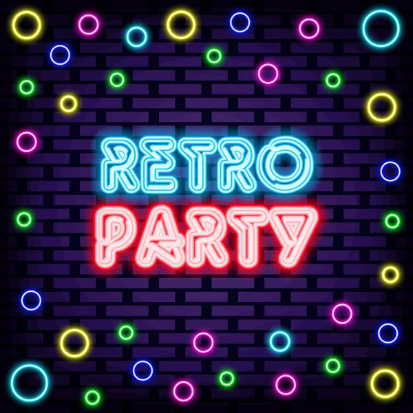 Retro Party Odznak Neonovém Stylu Jasná Cedule Lehké Umění Moderní — Stockový vektor