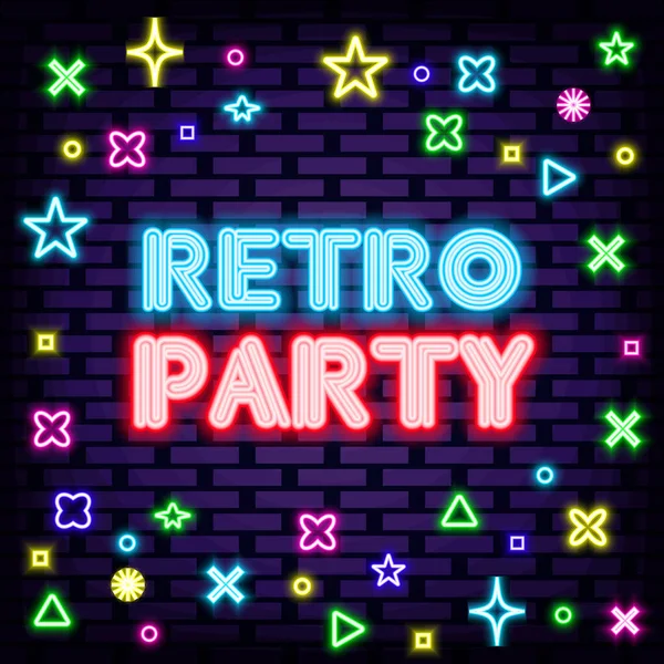 Retro Party Neon Tabelası Parlak Tabela Neon Levha Duyurusu Modern — Stok Vektör