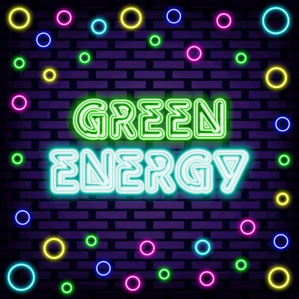 Green Energy Neon Schilder Leuchtende Schrift Leuchtendes Banner Trendige Designelemente — Stockvektor