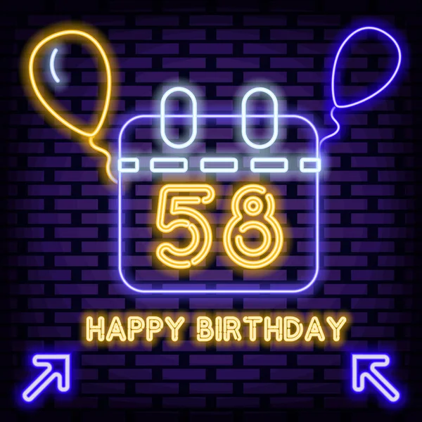 Happy Birthday Jahre Alter Neon Sign Vector Auf Backsteinmauer Hintergrund — Stockvektor