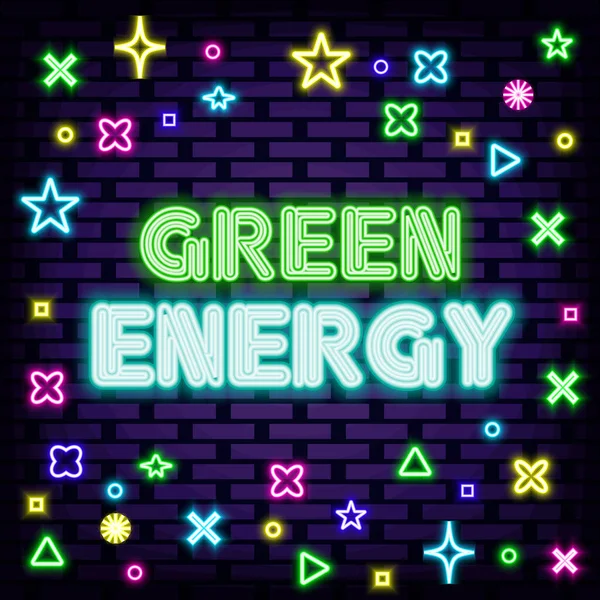 Green Energy Neon Zitat Auf Backsteinmauer Hintergrund Durchsage Leuchttafel Modernes — Stockvektor