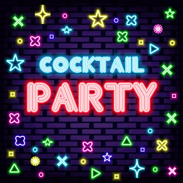 Cocktail Party Letreros Neón Brillando Con Luz Neón Colores Anuncio — Vector de stock