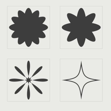 Y2K elementlerinin toplanması. Soyut grafik geometrik sembollerin büyük bir koleksiyonu. Notlar için şablonlar, posterler. Yıldızlar, yıldız patlaması. Vektör illüstrasyonu