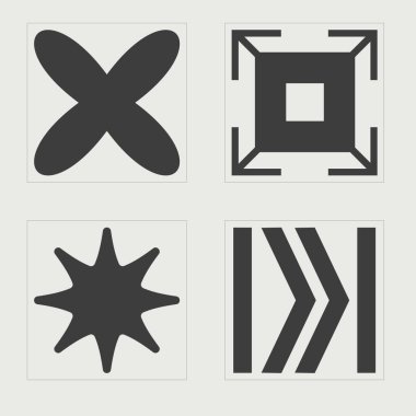 Vektör Grafik Varlıkları Ayarlandı. Moda geometrik postmodern figürler. Modern soyut formlar. Siyah arka planda izole edilmiş. Vektör illüstrasyonu