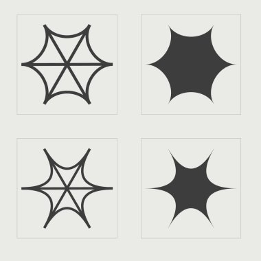 Vahşilik şekilleri. Çılgın psikedelik retro fütüristik set. Düz minimalist simgeler. Siyah arka planda izole edilmiş. Vektör illüstrasyonu