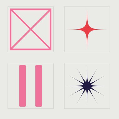 Vahşilik şekilleri. Çılgın psikedelik retro fütüristik set. Grafik dekorasyonu için elementler. Retro Futurist. Vektör illüstrasyonu